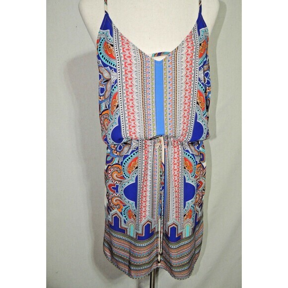 Lucy & Laurel Spaghetti Strap Cinch Waist Abstract Mini Shift Dress Sz. 4 - Picture 3 of 10